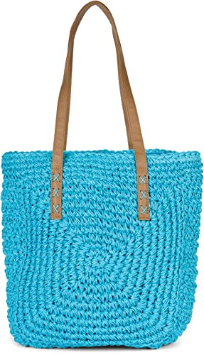 styleBREAKER Damaxelväska med långa handtag, strandväska, korgväska, flätad väska, shopper 02012388, Turkos, Einheitsgröße