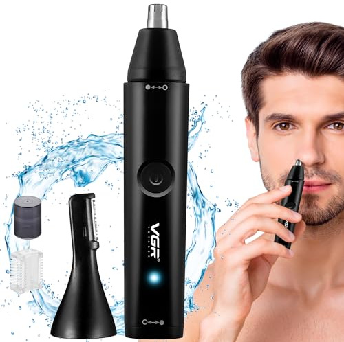 VGR Recortadora de pelo de nariz y orejas para hombres con accesorio de maquinilla de afeitar de cejas, máquina eléctrica nasal facial masculina