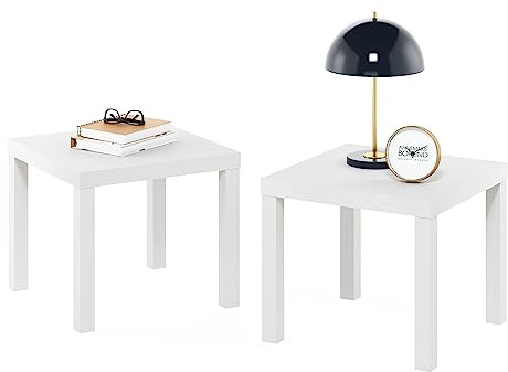 Furinno Classic Homey Quadratischer Beistelltisch, 2er-Set, Weiß