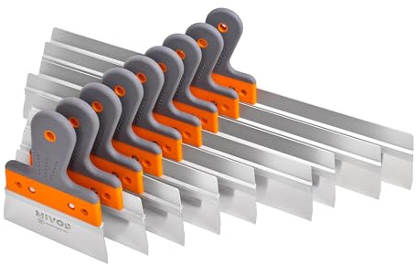 Mivos 9 x professional smoothing spatulas made of stainless steel, surface spatulas with blade widths from 150 to 600 mm, wide spatula set, facade spatula with aluminium holder and soft handle, made