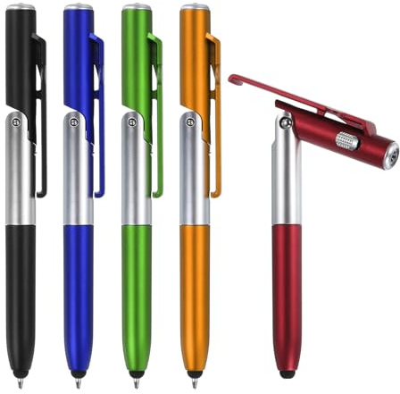 sourcing map 5pcs Multifunction Stylus Pen Capacitive Touch Screen Ballpoint Pens with LED Light, Foldable Phone Holder Stand for Writing in the Dark
