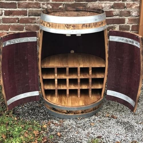 Fass-Schmiede Weinfass Bar mit großen Türen Flaschenhalter und Einlegeboden Bartisch (Rustikal)
