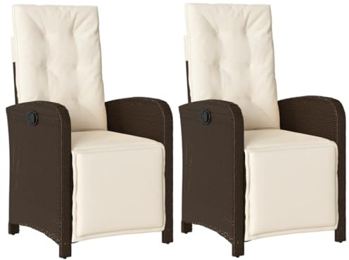 vidaXL Gartensessel mit Fußteil 2 STK. Verstellbar Braun Poly Rattan