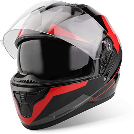 VINZ Becket Integralhelm mit Sonnenblende ECE 22.06 | Motorrad Helm Vollvisierhelm Mopedhelm | Motorradhelm Full-Face Helme | In Gr. XS-XXL - Rot