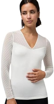 YSABEL MORA Camiseta Térmica Manga Larga Mujer con Detalle Tul para Elegancia y Calidez, Ideal para Días Fríos, Comodidad y Estilo en Cada Ocasión, Interior Aterciopelado