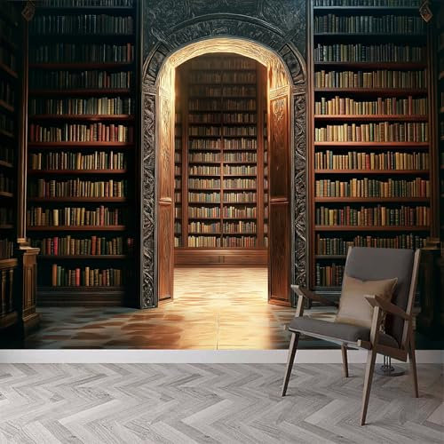 Fototapete Kinderzimmer B200 x H140 cm, Retro Stil Bibliothek Fototapete Wandbild Babyzimmer - Vintage Bücher Wanddekoration Tapeten für Kindertapete - Vliestapete Wandtapete Tapete 3D Effekt