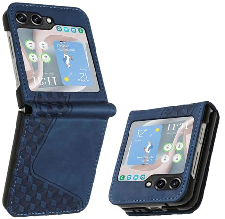 OKZone Kompatibel med Samsung Galaxy Z Flip 6 fodral, plånboksfodral PU premium läder med korthållare fack magnetisk stötsäker skydd flip fodral bokstil telefonfodral skydd (blå)