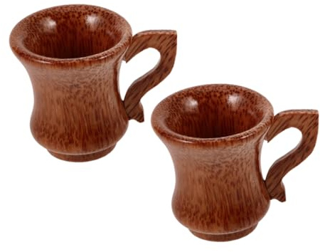 Cabilock Copas De Vino De Madera Natural Con Tallo, Diseño Redondo y Borde Suave, Tamaño Pequeño, Multipropósito Para Vino, Té y Café, Set De 2 Piezas Para Camping y Uso Diario
