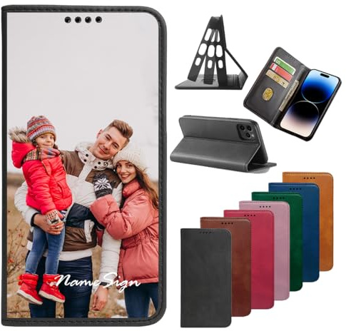 Étui portefeuille à rabat personnalisé en cuir pour Apple iPhone 17 Air Promax 17e 16 16e 15 14 13 12 11 Pro Max, Pro, Plus, Mini, 5G, XS XR X 8 7 SE, étui de téléphone avec photo et nom personnalisés