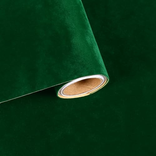 VaryFloral Papier Peint Texturé en Tissu Vert Rouleau Adhesif pour Meuble 30cmx1000cm Papier Adhésif pour Meuble Velours Doux Décoration Murale Amovible Stickers Meuble Imperméable Salle Armoire