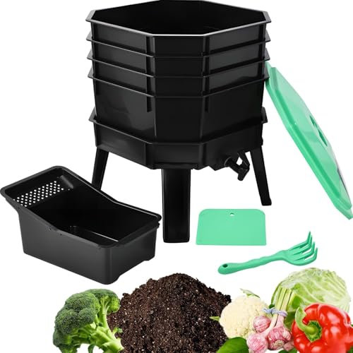 YZRDCXM Wurmkomposter, Gartenkomposter, Gartenkomposter mit Gitterbelüftung und Standhahndesign mit 4 herausnehmbaren Tabletts, Gärfass, einfache Montage, for Garten, Hinterhof, Balkon