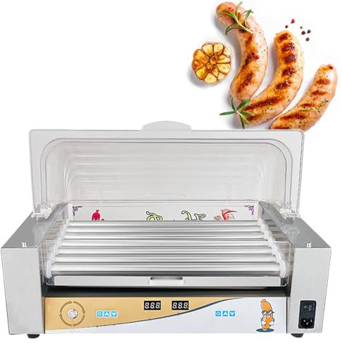 GLJTUO Máquina para Hacer Perritos Calientes, Parrilla Eléctrica para Salchichas, Bandeja De Goteo De Acero Inoxidable Extraíble Y Cubierta De Capó, Parrilla Comercial para,