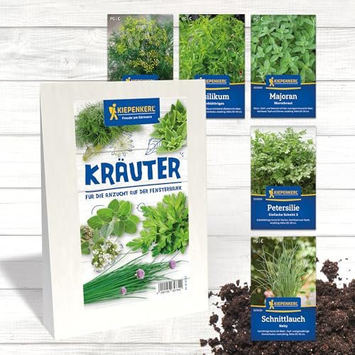 Kiepenkerl Kräutersamen-Set 65734 - Verschiedene Kräuter zur Anzucht auf der Fensterbank, Kräutermischung aus Dill, Basilikum, Majoran, Petersilie & Schnittlauch