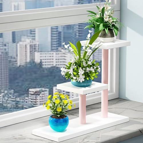 YHXAIQ Pflanzenständer Fensterbank, Mehrstöckig Pflanzenständer Holz, Desktop Plants Holder Pot, Fensterbank Blumenständer fur Indoor Balkon Wohzimmer Outdoor Dekor, Abnehmbar(Pink2)