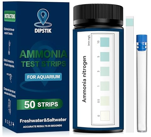 Strisce reattive per ammoniaca per acquari, kit per il test dell'acqua di acquari d'acqua dolce e salata (50)