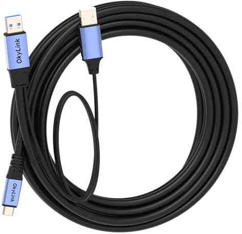 OkyLink Active USB 3.0/3.2 Gen1 A to C Data Cable 15ft/5M – High-Speed 5Gbps, Signal Booster, Optional Power, Long-Distance Data Cable for VR, SSD, Docking Station, Printer