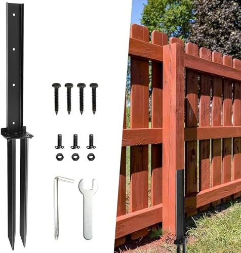 Vegena Fence Post Repair Kit, Heavy Duty Fence Repair Kit, Fixer Anchor Ground Spike, Metal Fences Post Nails for Reinforcement & Tilting/Broken Posts