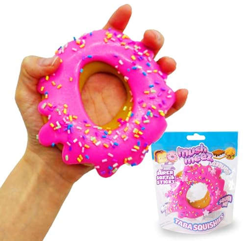 MushMeez Taba Squishy - Donut (Jumbo) Large, 3.5 Super Soft & Sticky Layered TABA Squishies - Squish, Squeeze, Great for Stress Relief - Sensory / Fidget Play Food Squishy Toys for Kids and Adults
