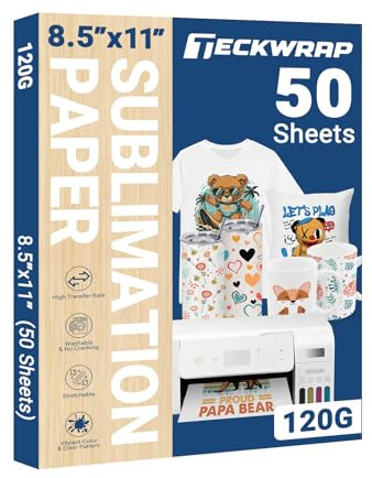 TECKWRAP Sublimation Paper 8.5 x 11 Inches 50 Sheets Compatible with Sublimation Printer and Sublimation Ink 120gsm for Mugs T-Shirts Light Fabric and Other Sublimation Blanks DIY