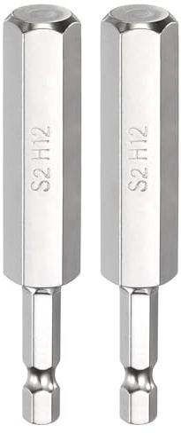 QUARKZMAN 2Pcs H12 Embout de Tournevis à Tête Hexagonale 12mm Métrique Pointe Plate 1/4 Tige Hexagonale 75mm (3) Long Clé à Embout Magnétique Pour Perceuse à Vis, Douille Chromée