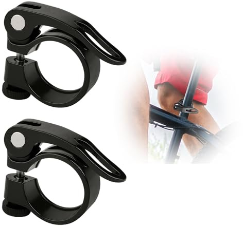 2 Stück Sattelklemme 31.8 – Aluminium Schnellspanner Sattelstütze, Fahrrad Schelle, Sattelkloben für Mountainbike, Rennrad, Faltrad – Schnellverschluss-Sattelklemme Schwarz