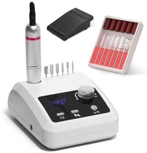 Fresadora de uñas inalámbrica, 45.000 rpm, inalámbrica, portátil, lima de uñas 6 en 1, eléctrica con pedales, fresadora de uñas eléctrica, funcionamiento silencioso, pantalla LCD, para uñas de gel y