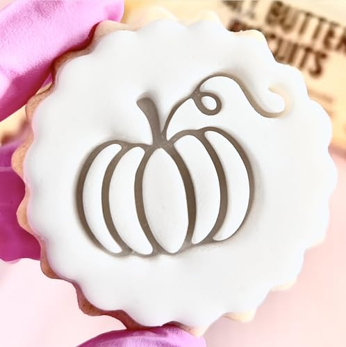 Halloween Pumpkin Cookie Cutter Autumn Stamp Embosser fits m&s Biscuits Great for Fondant Icing Reusable Marks and Spencers Pumpkin Halloween Fall Decor Ideas Party Favours Free Matching Cutter
