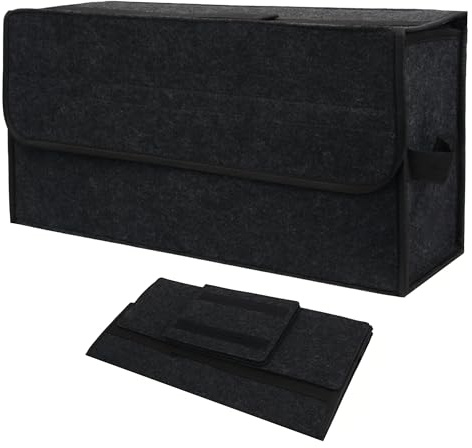 MYHUNJA Kofferraum Organizer, Auto kofferraumtasche aus Filz mit Einlegeplatte, Klettband und Gummiband, Falbarer Auto Organizer Toolbag für Werkzeug und Zubehör（50 * 15 * 24cm(Dunkelgrau)