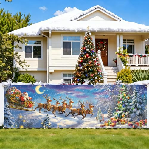 CRYSLOVE Große Frohe Weihnachten Banner,300 x 90 CM Weihnachtsbanner Balkon,Weihnachtsbanner Outdoor&Frohe Weihnachten Außen Banner, für Christmas Deko Outdoor&Indoor Decorations