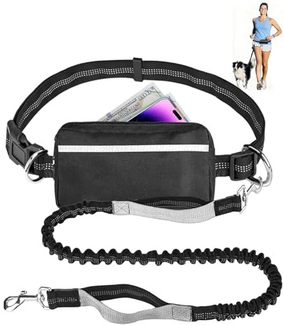 Donvuka Joggingleine Hunde mit Hüfttasche, Bauchgurt Hundeleine, Freihandleine Laufleine Hundeleine, 1.45-2m Bungee-laufleine Hundeleinen für Mittelgroße Große Hunde Bis zu 50 Kg