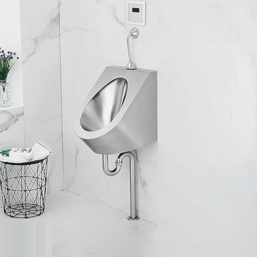 Urinario de pared para hombre, urinario comercial de acero inoxidable con kit de drenaje, diseño a prueba de derrames para baños públicos y hoteles.