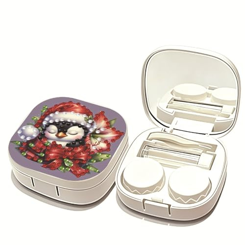 Diamond Art Painting Tragbarer Kontaktlinsenbehälter mit Spiegel mit Aufbewahrungsbox Pinzette Tragestab Tragbare Augenkontakte Mini Fall Container Set mit L und R Kappen für Zuhause Reisen