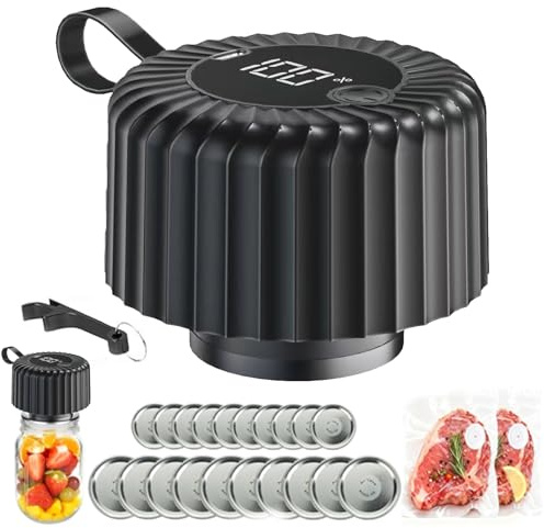 Sellador al vacío eléctrico Mason Jar 3 en 1, kit de sellador al vacío Mason Genie mejorado, suministros de conservas para boca ancha y regular, totalmente automatizado y portátil para almacenamiento
