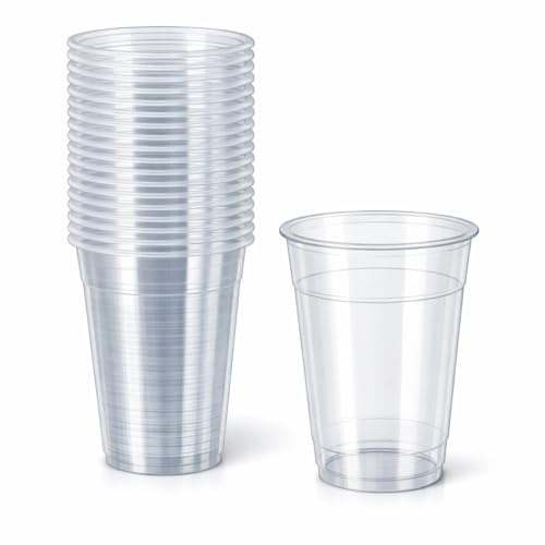 Hero Disposable Pint Cups – 50 Pack Polypropylene Plastic Tumblers, Food Grade Cold Drink Cups, Rolled Rim, UKCA Marked, Lined for Accurate Pint Measures, Recyclable Clear Party Cups