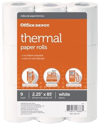 Office Depot Thermal Paper Rolls, 2 1/4in. x 85ft., White, Pack Of 9, 109317