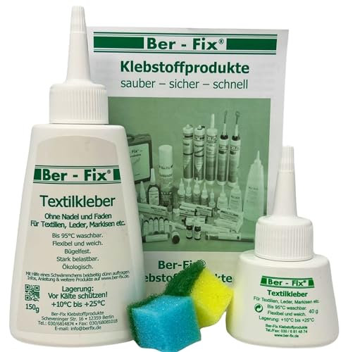 Ber-Fix Stoffkleber Textilkleber waschmaschinenfest transparent kochfest bis 95° Textilkleber für Stoffe 190g im Set (40g + 150g)
