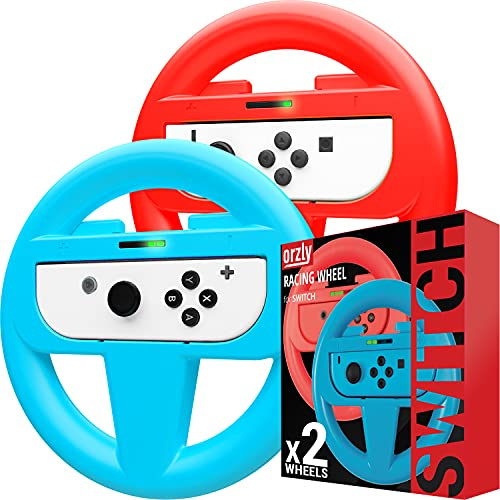 Orzly Lenkrad Vier Pack für Mariokart Nintendo Switch Version - Steering Wheel Zubehörset beinhaltet 2X Lenkrad Aufsatz Nur (BLAU & ROT)