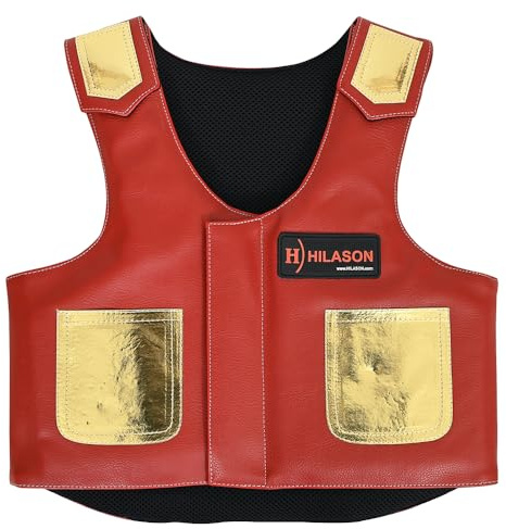 HILASON Kids Junior Youth Horse Riding Pro Rodeo Leather Protective Vest Red/Gold