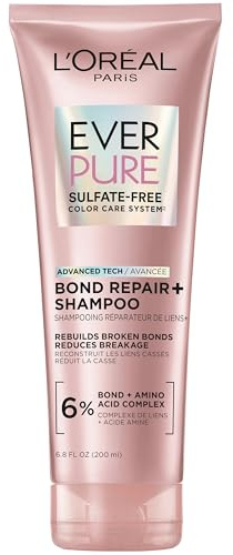 L'Oreal Paris Sulfate Free Bond Repair+ Shampoo, Hair Shampoo with Bond + Amino Acid Complex, Strengthens and Repairs Damaged or Color Treated Hair, EverPure, 6.8 Fl Oz (Packaging May Vary)