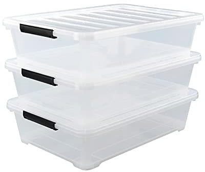 Zopnny 3-Pack 40 Quart Plastic Underbed Storage Box, Large Clear Under Bed Storage Bin with Wheels