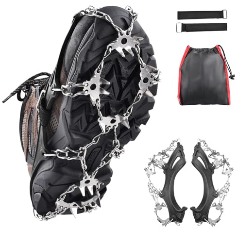 TRIWONDER Crampons for Boots Shoes Traction Ice Cleats Snow Grips Anti Slip Stainless Steel Micro Spikes for Hiking Fishing Walking Climbing Jogging Mountaineering (24 Spikes, Large)