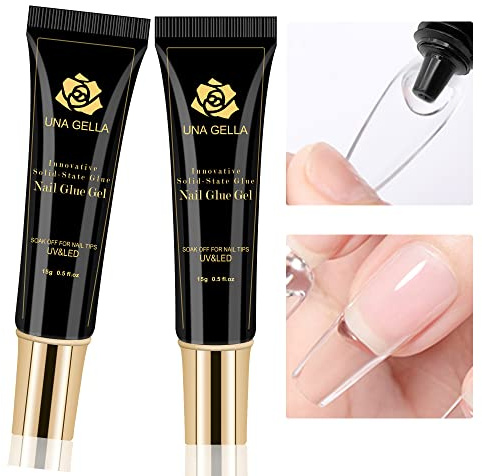 UNA GELLA Gel Nail Glue,30g U V/LED Lamp Required Super Strong Solid Nail Glue Gel 2pcs For Fake Acrylic Nails Tips Press Ons Extension Soak Off DIY Salon