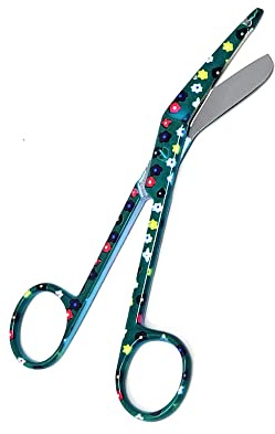 Lister Bandage Scissors 5.5 Nurse Vet Tech Gift - Made of Stainless Steel - First Aid, Used For Cutting Gauze, Tape, Clothing Bandages, Vet Wrap Adhesive Removal, Full Floral Pattern, Green