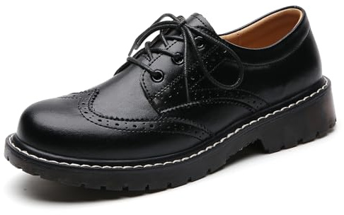 XMM Zapatos Oxford para mujer, zapatos Oxford con cordones, puntera redonda, de piel, planos, clásicos, antideslizantes, para trabajo, negocios, oficina, zapatos, Negro -, 39 EU