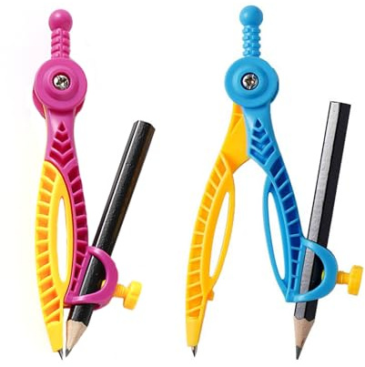 SURALIN Lot de 2 Compas d'Étude Ergonomiques pour Mathématiques et Géométrie Outil de Dessin Rond Boussole avec Boussole à Crayons avec Porte-Stylo