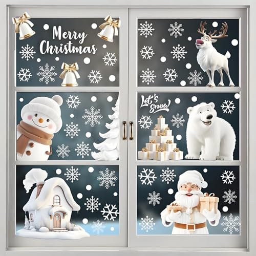 Autocollants de fenêtre de Noël Père Noël flocons de neige bonhomme de neige Noël décoration de fenêtre autocollants muraux décalcomanies vitrines (C1)