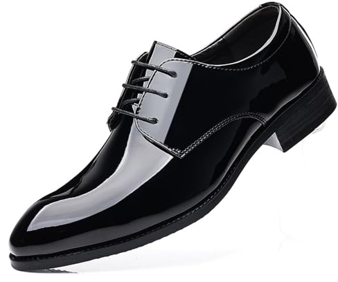 KYOESCAI Scarpe Oxford da Uomo in Pelle Verniciata Eleganti Scarpe Stringate Derby Formale Scarpe da Sera,Nero,46 EU