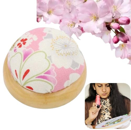Wooden Base Pin Cushion,Round Shaped Pin Cushions,Japanese Style Round Needle Pincushions,Pincushions with Floral Print,Cute Sewing Pin Cushion,Pin Cushion for Sewing Needles Crafts,Pin Holder(Pink)