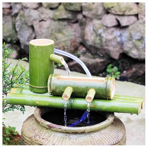 XYUERU Fontaine à Eau en Bambou avec Pompe, décoration de Jardin Zen, décoration de Jardin extérieur, fontaines en Bambou Faites à la Main for pelouse(60CM)