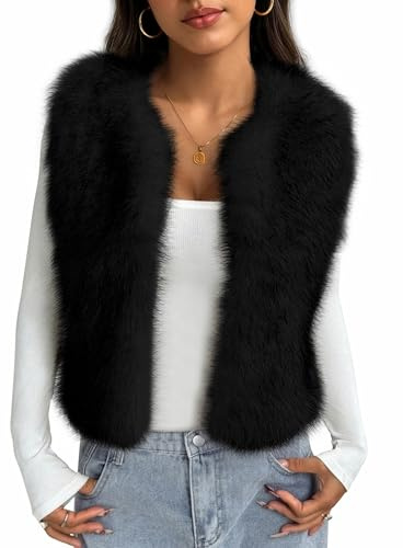 BTFBM Faux Fur Vest Women Fall Fashion 2026 Sleeveless Fuzzy Jacket Fluffy Coats Winter Clothing Furry Outerwear Vests(Black, XX-Large)